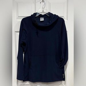 Melanzana Women’s Large Micro Grid Hoodie Dark Blue Navy Jacket GUC Microgrid
